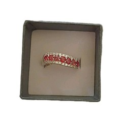 Vintage Silver 925 Pink Orange Sapphire Wave Band Ring 6.5