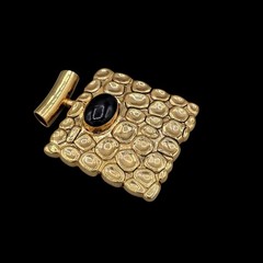 Square Shaped Pendant Textured Nuggets Black Bead Center Signed Best Vtg 1990s