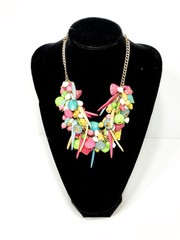 Vintage Festive Colorful Chunky Beaded Plastic & Wood Statement Charm Necklace