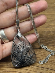 antique large rutilated tourmaline quartz pendant with chain necklace 835 silver