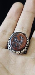 Sassanian Intaglio Carnelian Ring – Silver Plated Vintage stone Ring Size 8.5 US