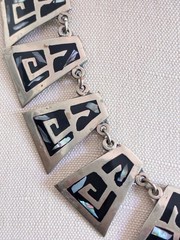 Vintage Alpaca Silver Necklace Choker Inlay Abalone Mexico Stamped 17″ Clasp