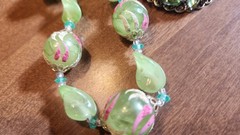 Vintage Jewelry Lot – Peking Glass Bead Necklace – Uranium Brooch – Rhinestones