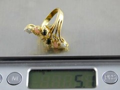 18k HGE Green Pink White Gem Cocktail Ring Gold Electroplate Size 6.75