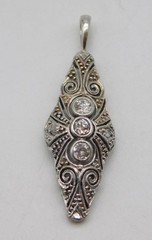 SUPER ART DECO PLATINUM FILIGREE 3 DIAMOND STONE LAVALIERE PENDANT