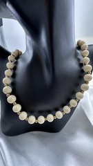 Vintage Crown TRIFARI Cream Color Beads W/ Trifarium Gold Tone Spacers Necklace