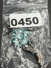 REJA Sterling Pave Rhinestone Unfoiled Faux Aquamarine Chatons Spray Flower Pin