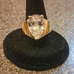 Rare & vintage! unbranded Sterling 925 Gold Wash 15mm Teardrop CZ Ring size 6