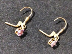 Vintage Earrings Gold-tone with Lavender Oval Stones Drop Dangle Leverback