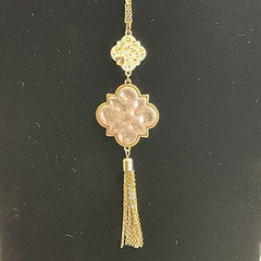 Gold & Silver Toned Pendant with Link Chain Tassel on 34″ Gold Toned Necklace