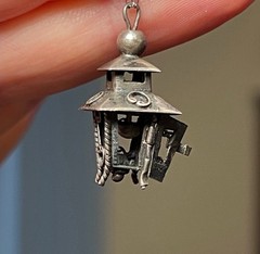 VTG Ornate Sterling Silver Chinese Lantern Pagoda Birdcage Pendant Necklace 925