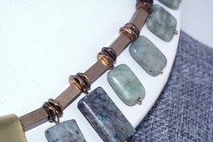 Contemporary Bronze Copper Green Stone Bib Cleopatra 18″ Necklace