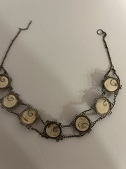Victorian Silver Filigree Opercullum/Shiva Shell 15 3/4″ Choker Necklace #9107