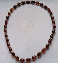 Vtg Mid-Century Faux Amber Lucite Necklace Statement Rootbeer Barrel 24″ 30g