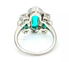 Fancy Cut Vivid Green 14.68CT Emerald With Old European Cut CZ Art Deco Ring