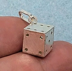 Vintage Sterling Silver 3D Dice Charm Pendant 925 Cube