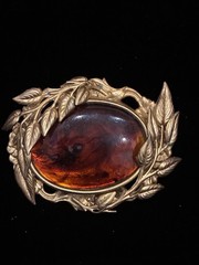 Gold Wreath Brooch, Grecian Style Ombre Cabochon