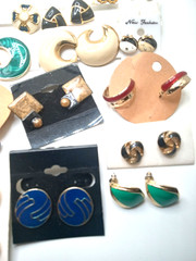 Vintage Enamel Pierced Earrings 80’s & More Colorful Variety Lot of 64 Pairs