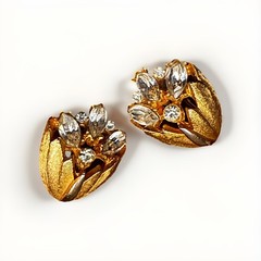 Vintage Signed BSK Clip-On Earrings, Marquise Rhinestones, 1950s-1960s