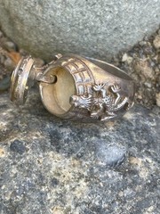 Antique signet silver PV 835 French Poison finger ring/red cabochon center