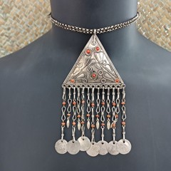 Tribal Chandelier Necklace Ethnic Statement Coin Fringe Vintage Boho Jewelry VTG
