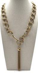 Vintage Gold Tone Statement Chain Necklace Large Oval Links Tassel Pendant 21in