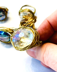 Lot 7 Handmade AB Mystic Topaz Style Glass Bead Brass Wrapped Party Bling Rings