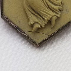Carved Lava Profile, Figure & Dove Cameo Brooch, Vintage Italian, 2″