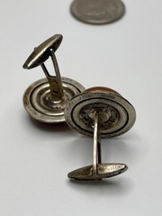 Vintage European Silver Carnelian Cufflinks Mid Century Mod Cabochon Signed MB