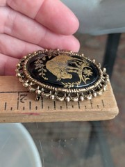 Damascene VTG Astrology Pin Jewelry Taurus Bull Cameo Brooch Animal Art