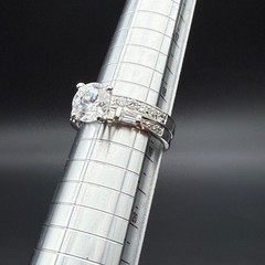 Vintage Silver Tone CZ Engagement Band Wedding Set Ornate Cocktail Ring Size 8.5