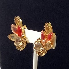 D&E Juliana Pink Givre Earrings Crystals Climber Gold Tone 1.75″