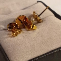 Pair of Vintage 14 Karat Gold Pearl Studded Post Earrings Germany (extra back)