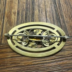 Vintage Art Nouveau BROOCH PIN Ivy Detail Gold Tone Signed GLP