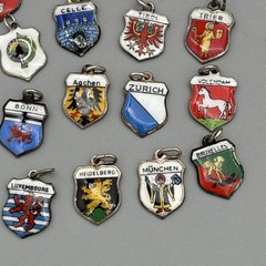 Lot of 24 Vintage 800 Silver REU ANTIKO Enamel European Travel Shield Charms 25g