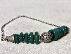 Vintage Moroccan Berber Style Sterling Silver Green Agate Bead Necklace 52g