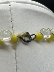 Vintage Antique Necklace Hand Knotted Clear Blue & Yellow Glass Beads #595