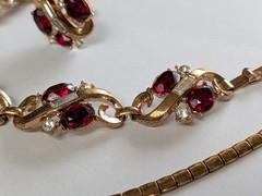 Alfred Philippe Trifari 1940’s Pat Pending Ruby & Clear 3 Piece Necklace Set