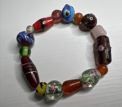 Vintage Art Glass Large Bead Stretchable Multicolored Bracelet