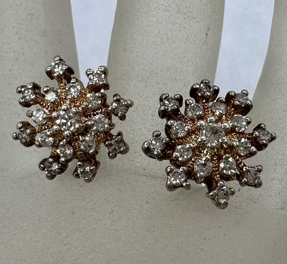 SILVER PLATED ROSE GOLD TONE DIAMANTE CLUSTER SNOWFLAKE POST EARRINGS