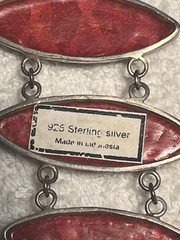 Vintage Sterling Silver 925 Cabochon Red Coral 6″ Bracelet 22.9g marquise shape