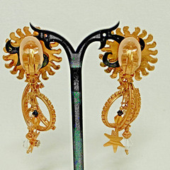 ” LUNCH at the RITZ ” Sun Goddess Solar Loops Swarovski Crystal Clip-on Earrings