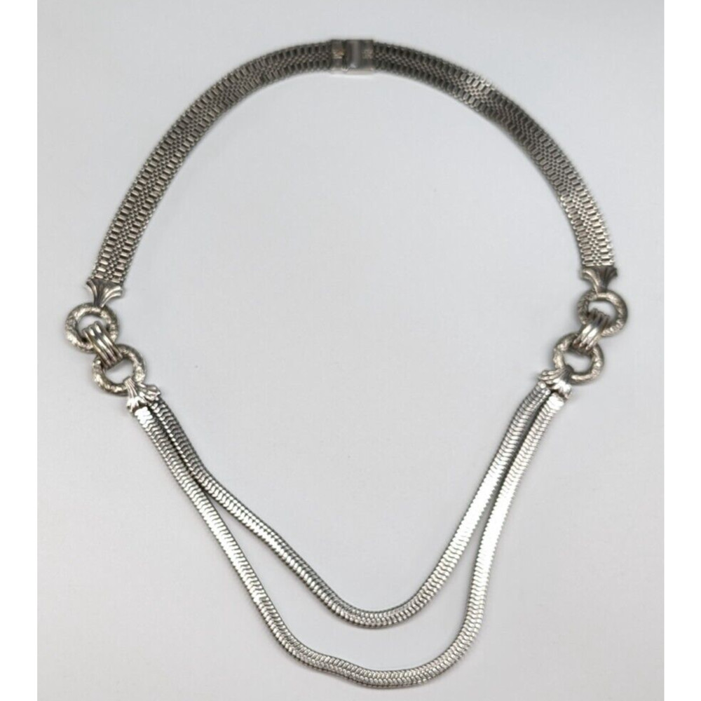 Antique Art Deco Slinky Snake Chain Silver Tone Multi Strand 19″ Necklace