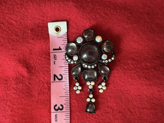 Gothic Revival Victorian Brooch Clear Cabochon Stones Aurea Borealis Dangles