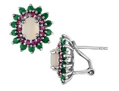 2.80 Carats (ctw) Emerald, Ruby and Opal Earrings In Sterling SIlver