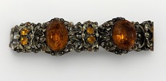 Vintage Jewelry Selro Selini ? Gold Tone Faux Topaz Pearl Bracelet 7.25 unmarked