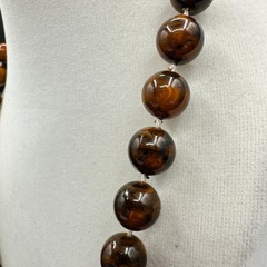 Vintage Lucite Resin Marble Swirl Necklace Chunky Faux Amber Strand Retro 70s