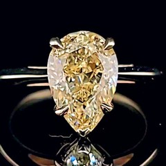 14k Yellow Gold Engagement Ring 3.51CT. Natural Pear cut Yellow Diamond GIA Cert