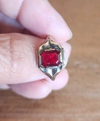 Unique Vintage 10k Yellow Gold/ Sterling Ring Faux Red Stone Sz 5.25 Engagement