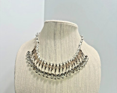VINTAGE AURORA BOREALIS CRYSTAL RHINESTONE WATERFALL GOLD TONE NECKLACE